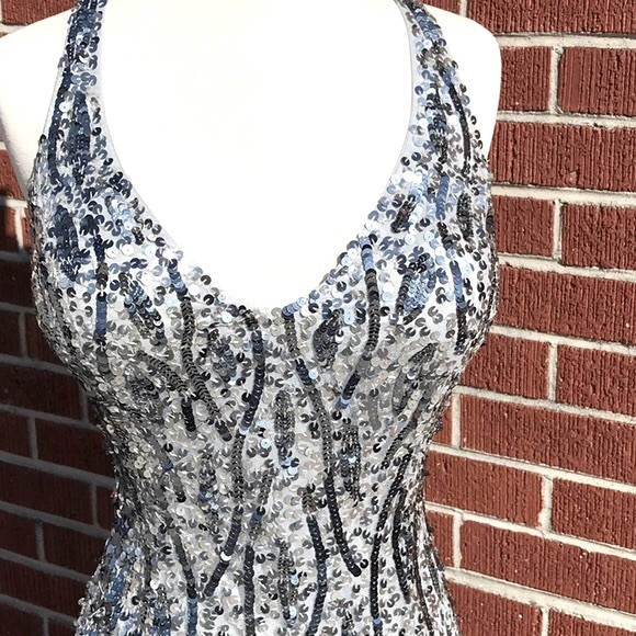 Precious Formals Silver Sequined Formal Gown - Picture 2 of 13
